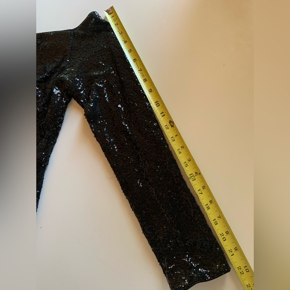 Sequin Holiday Dress Long, Tadashi Shoji Stretch Black & Copper. Long Sleeve - Picture 11 of 14